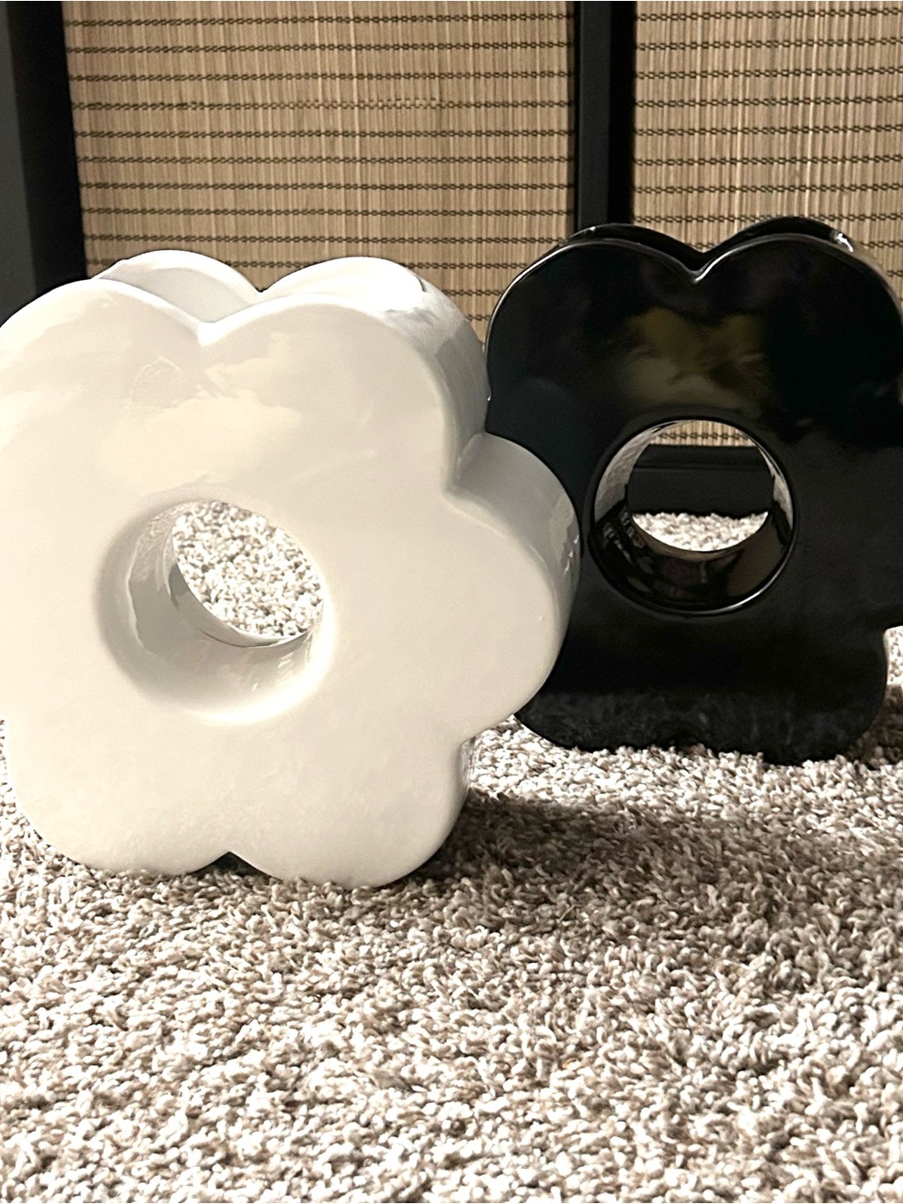 Modern Flower-Shaped Ceramic Vases - White & Black Pair